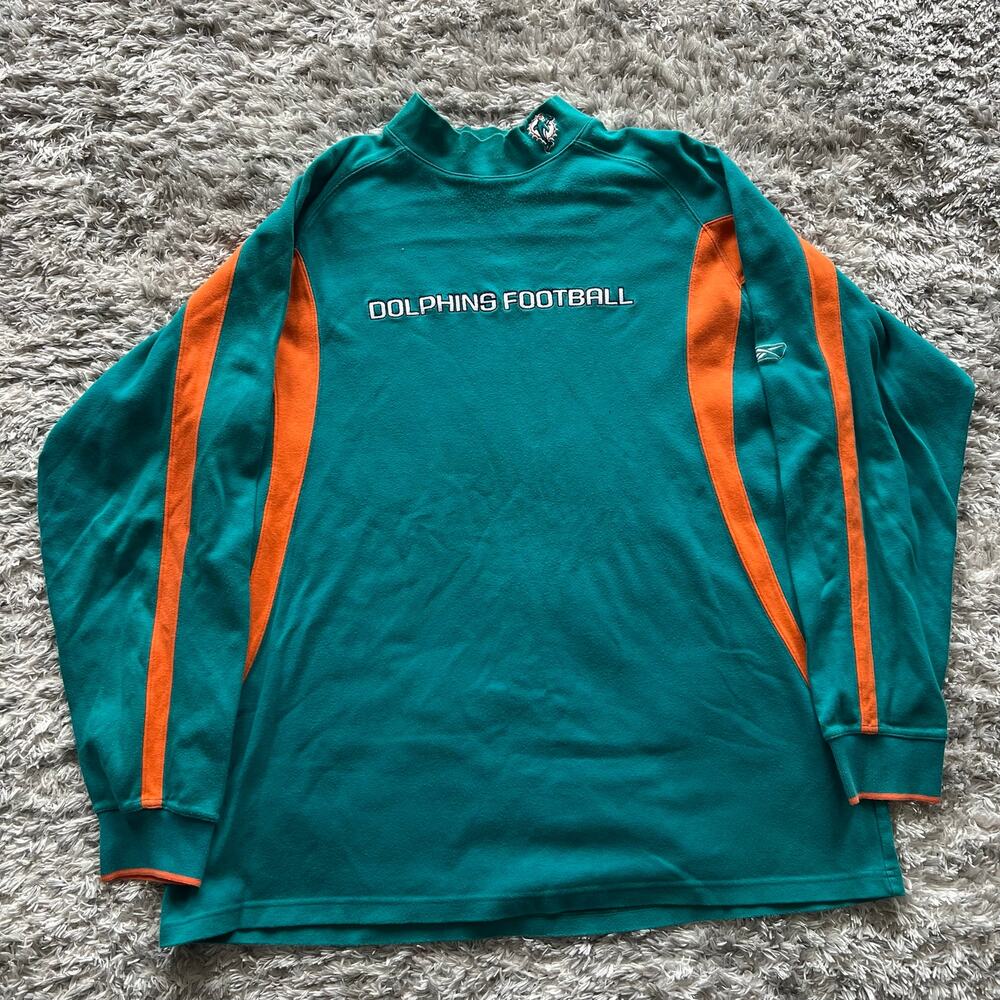 Vintage NFL Reebok Miami Dolphins Embroidered Turtle Neck Long Sleeve Mens 2XL